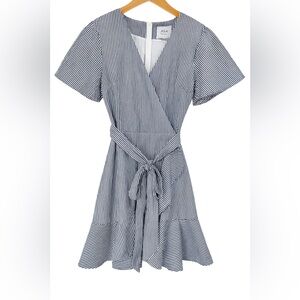 J.O.A. Navy and White Striped Midi Dress